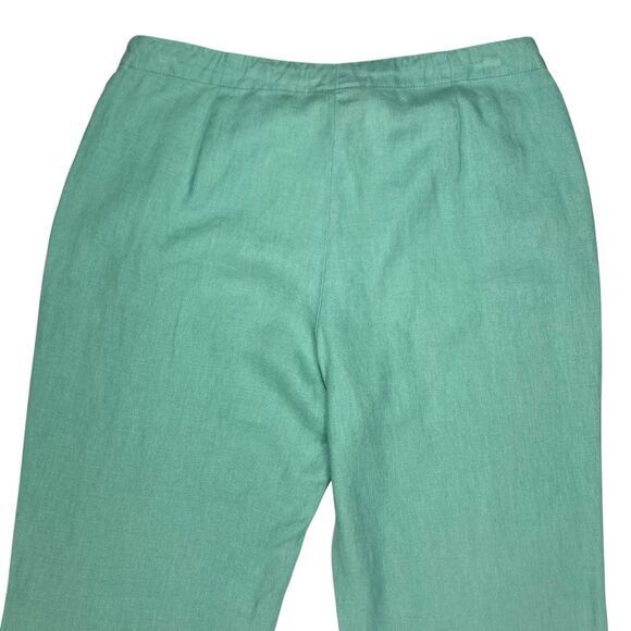 Rafaella 100% Linen Straight Leg Pants Womens 8 Green Drawstring Casual Coastal - Picture 7 of 14